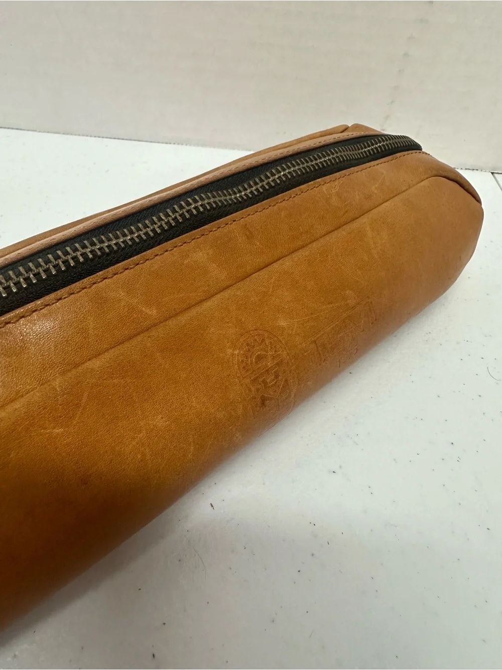 TUMI 40th Anniversary 1975 Brown Leather Pencil Case Cord Tech Pouch